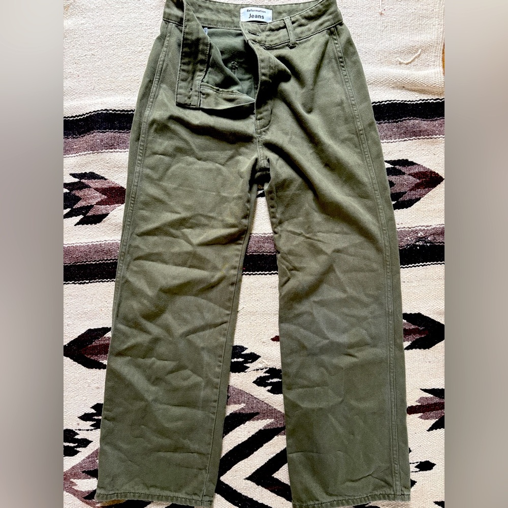 Women’s olive green Reformation wide leg pants